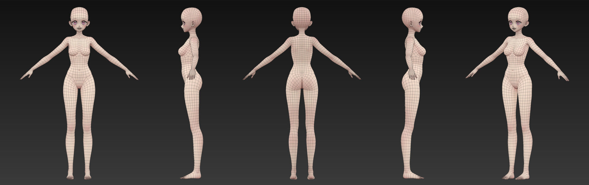 Anime Girl BaseMesh 3D model_3