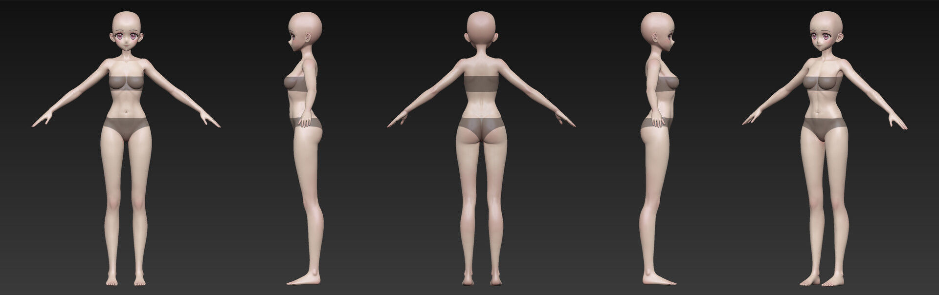 Anime Girl BaseMesh 3D model_2