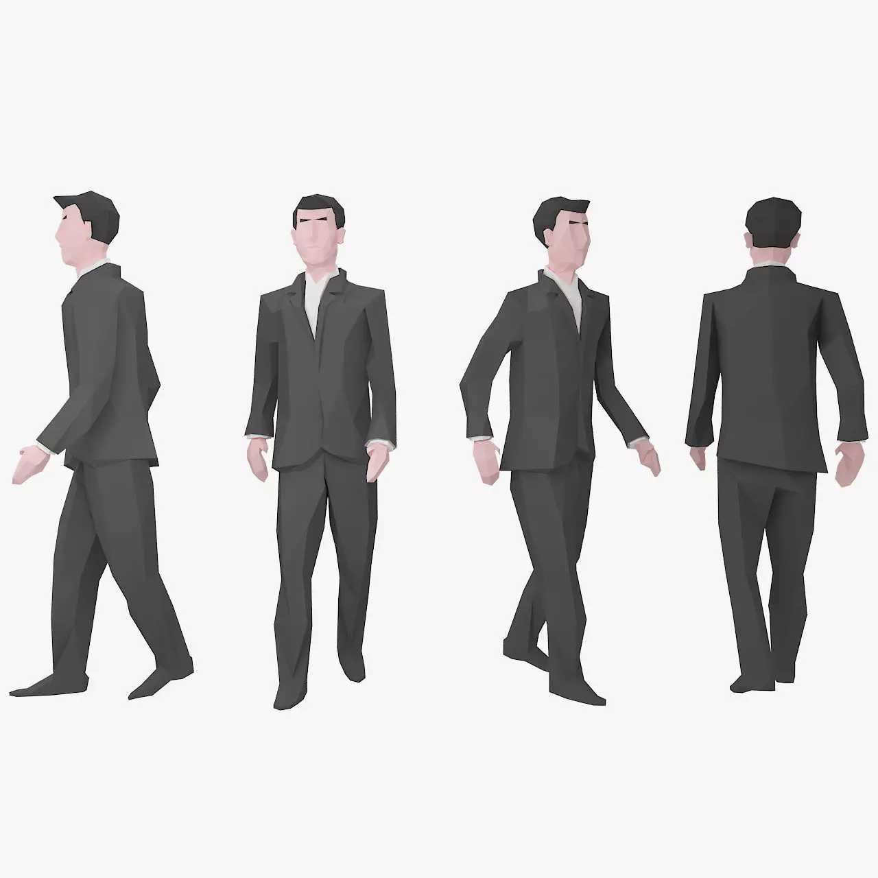 Character Low Poly 2 group of people in business suits 3D model