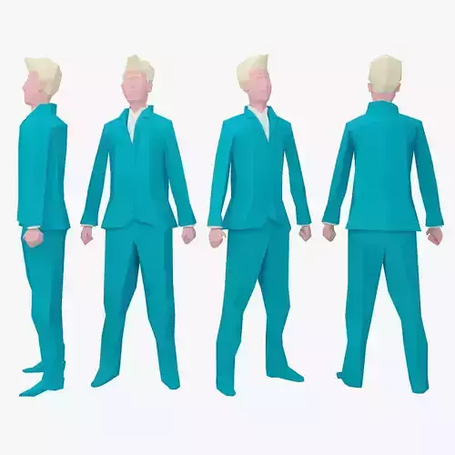 Character Low Poly 1 group of men suits 3D model