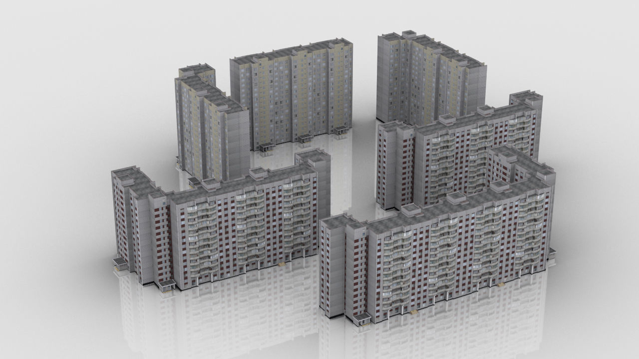 Pack of 6 Russian Panel Apartment Houses Low-poly 3D model_21