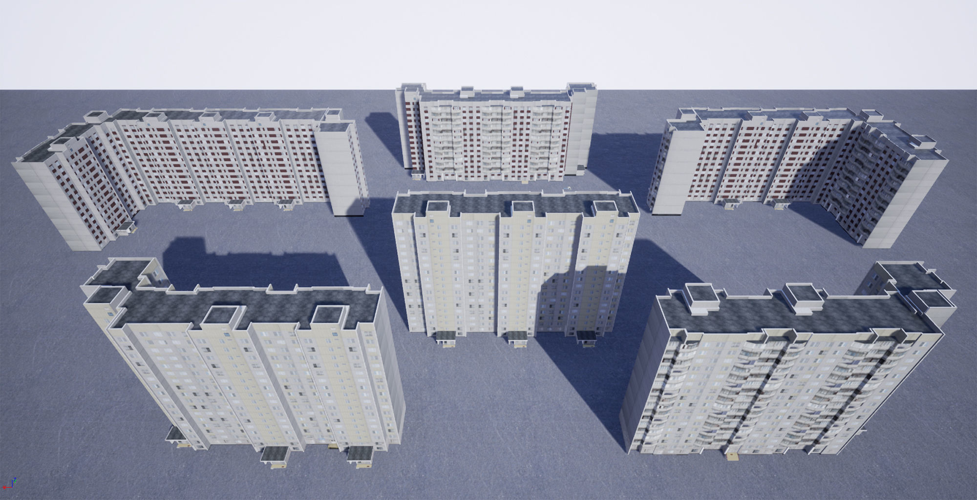Pack of 6 Russian Panel Apartment Houses Low-poly 3D model_0