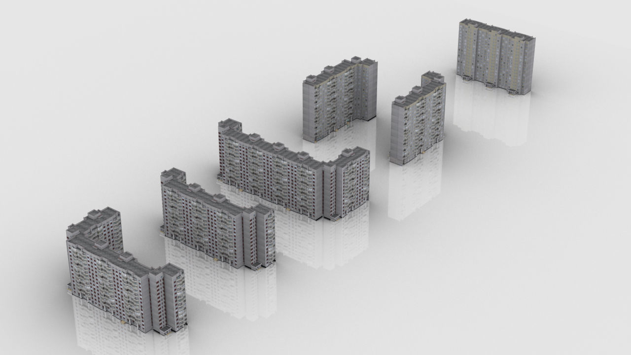 Pack of 6 Russian Panel Apartment Houses Low-poly 3D model_19