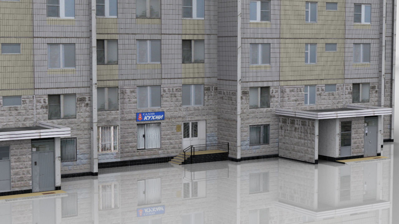 Pack of 6 Russian Panel Apartment Houses Low-poly 3D model_12