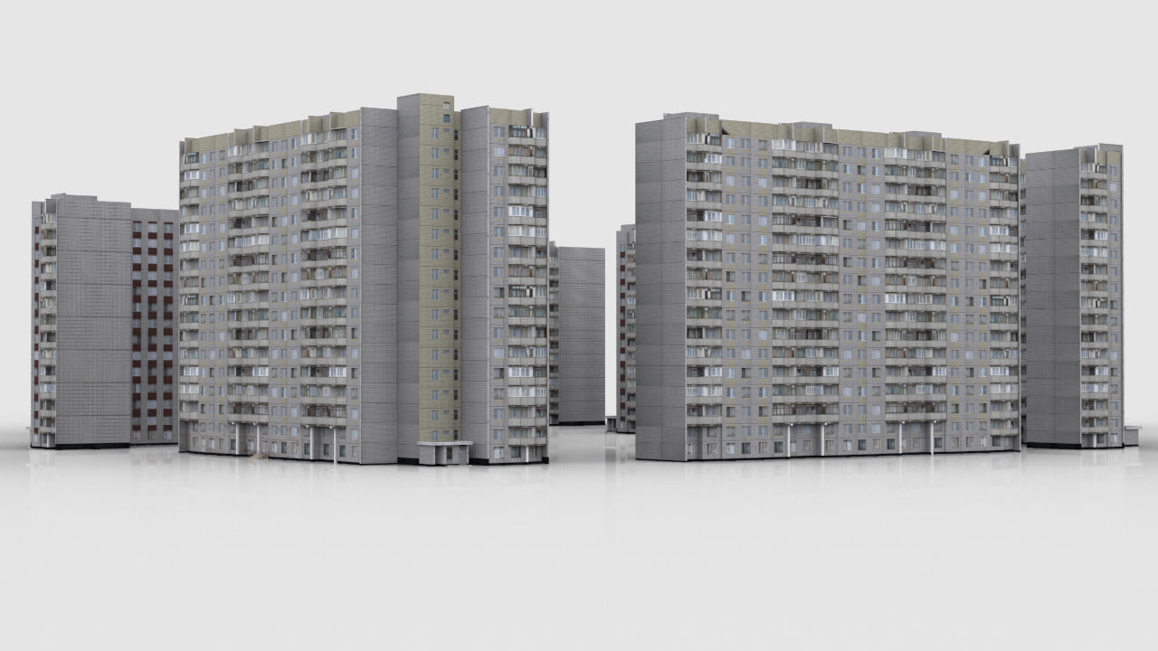 Pack of 6 Russian Panel Apartment Houses Low-poly 3D model_7