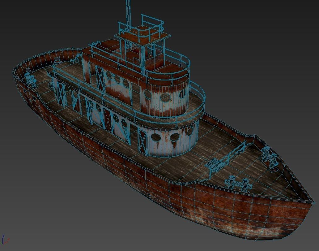 Old Abandoned Rusted Ship Low-poly 3D model_1