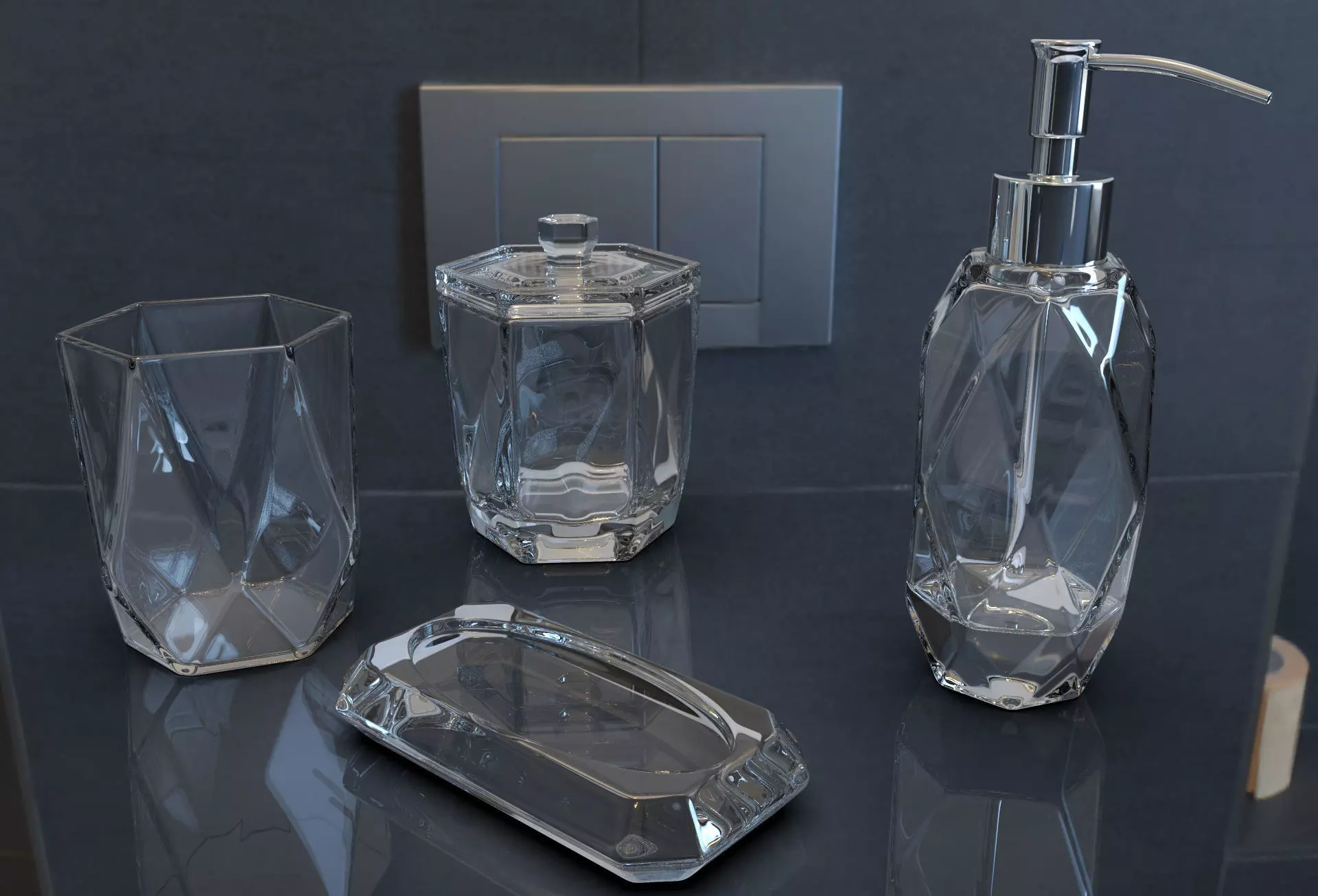 Faceted Glass Ware Set 3D model