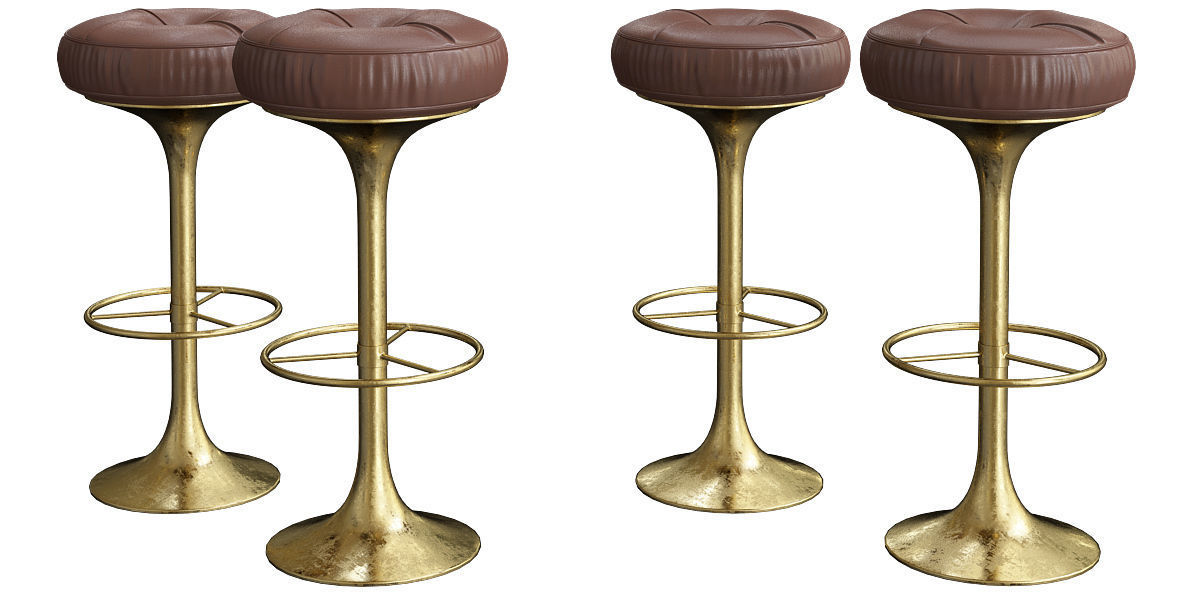 Bar Stool Gray Wool Set Of 2 Classic Pub Stools 3d model 3D model_1