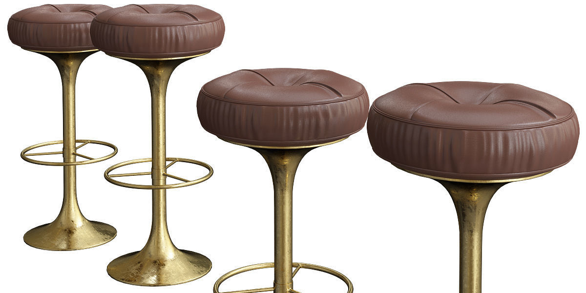 Bar Stool Gray Wool Set Of 2 Classic Pub Stools 3d model 3D model_2