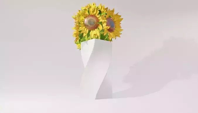 sunflower decoration flower pot  Low-poly 3D model