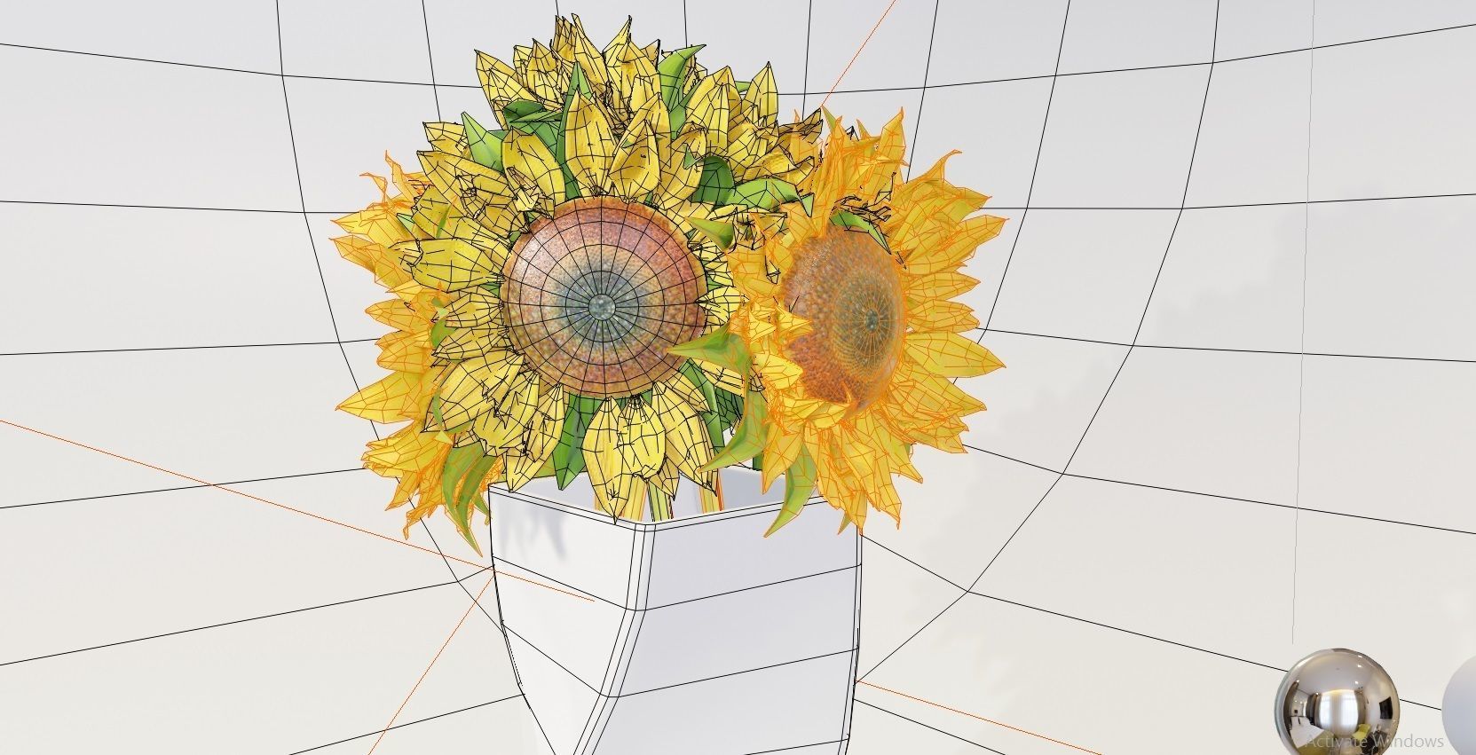 sunflower decoration flower pot  Low-poly 3D model_5