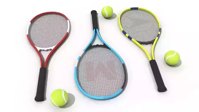 Tennis Racket and Tennis Ball Low-poly 3D model