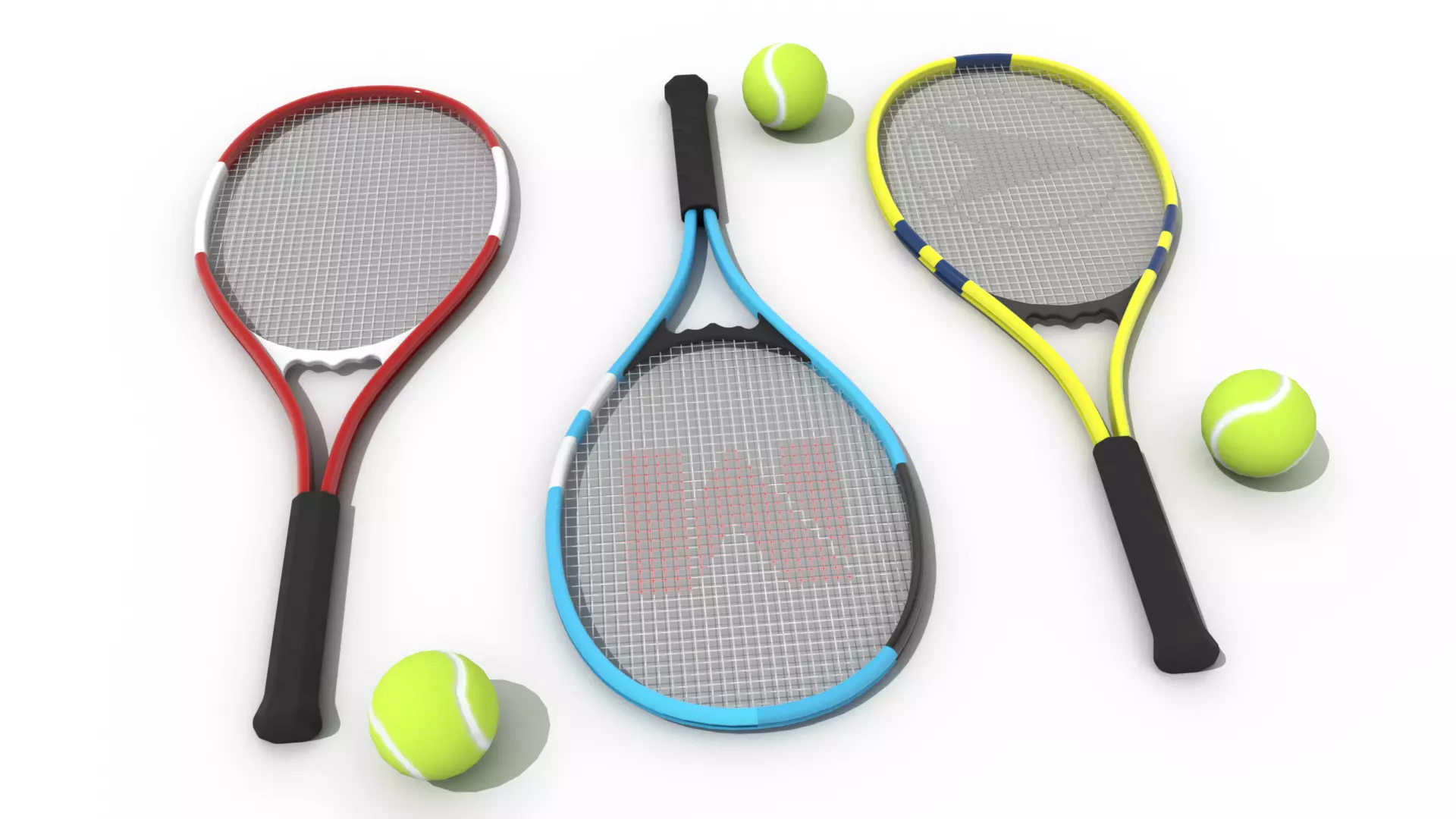 Tennis Racket and Tennis Ball Low-poly 3D model_0