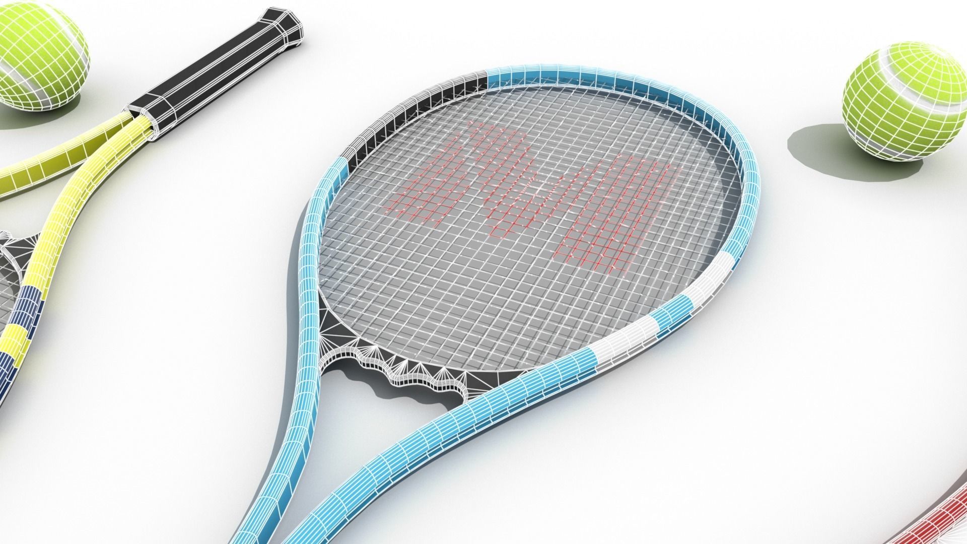 Tennis Racket and Tennis Ball Low-poly 3D model_9
