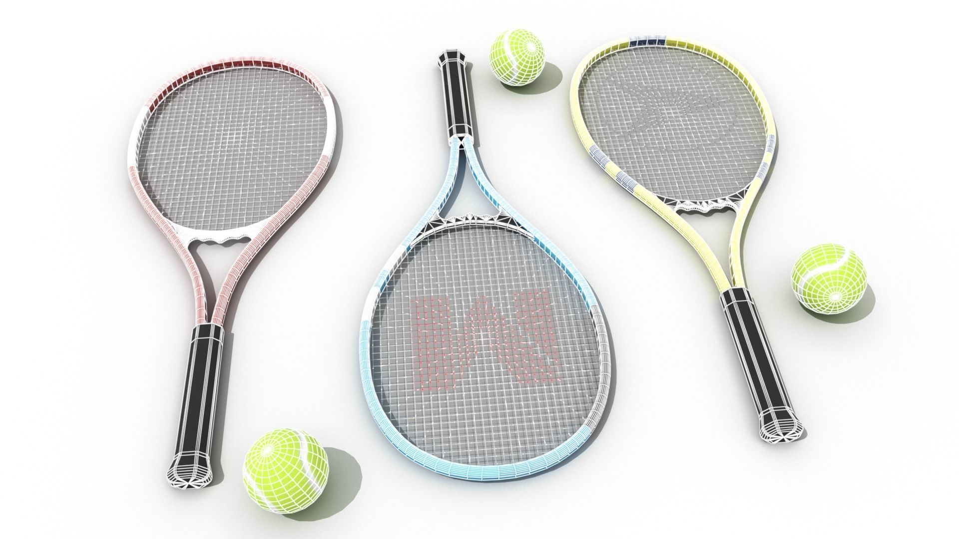 Tennis Racket and Tennis Ball Low-poly 3D model_1