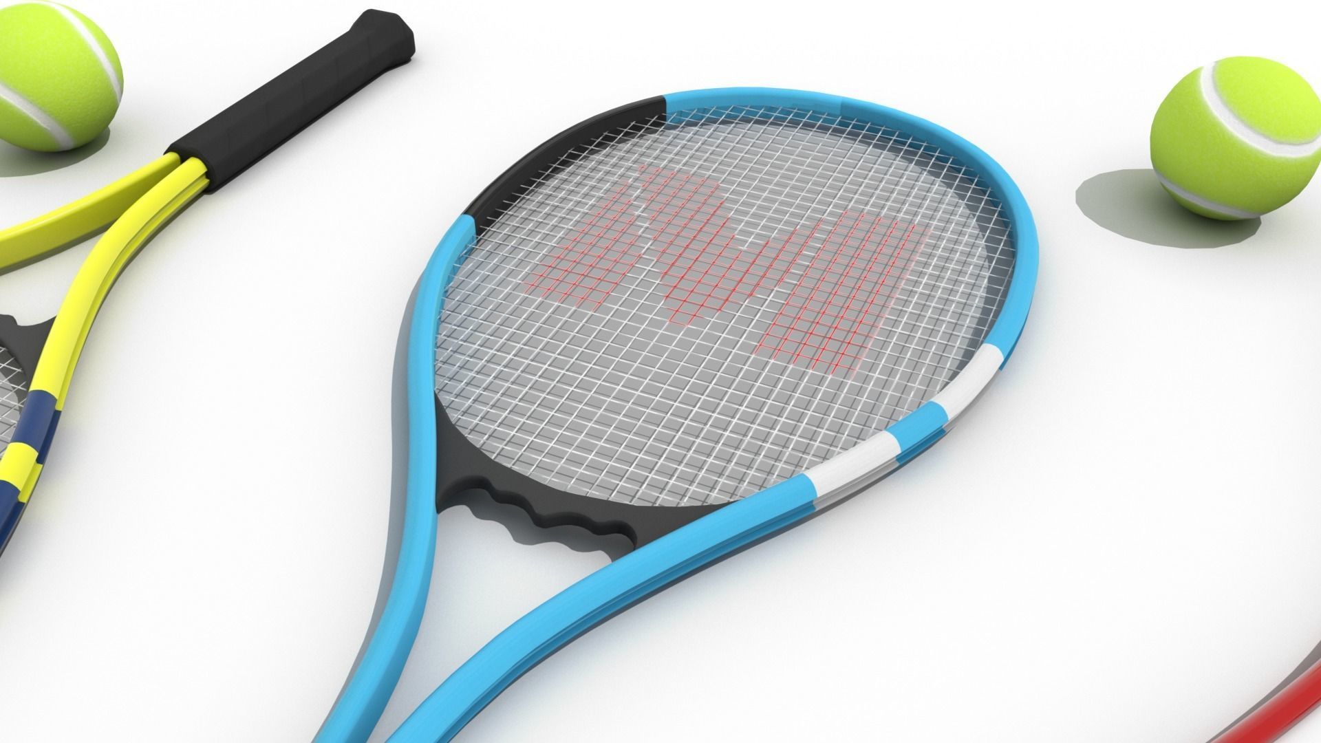 Tennis Racket and Tennis Ball Low-poly 3D model_8