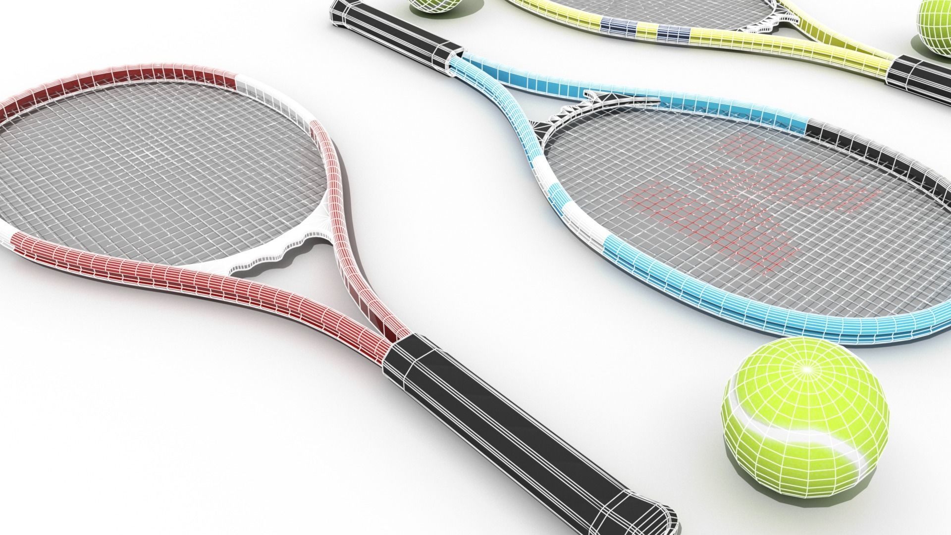 Tennis Racket and Tennis Ball Low-poly 3D model_5