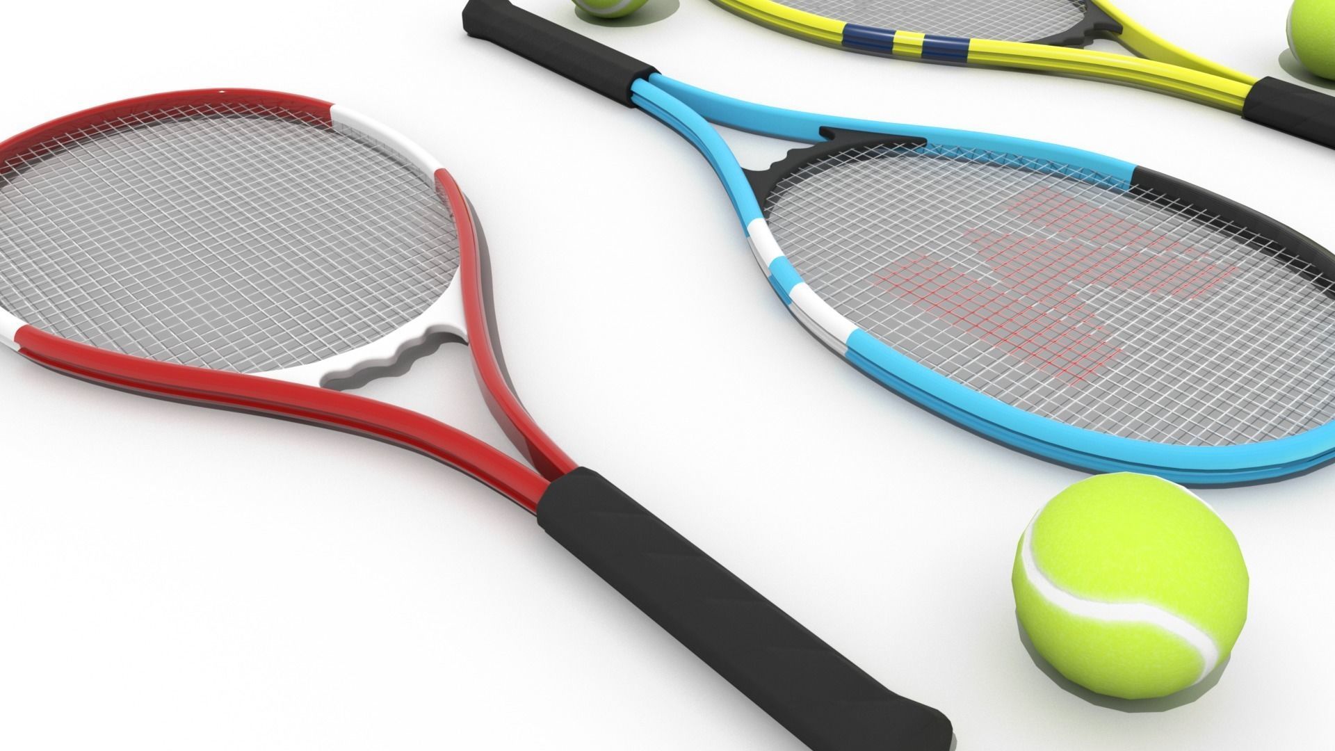 Tennis Racket and Tennis Ball Low-poly 3D model_4