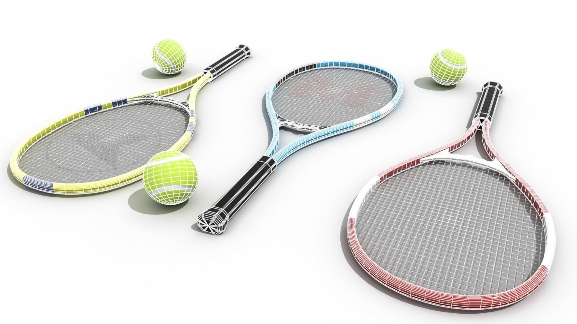Tennis Racket and Tennis Ball Low-poly 3D model_3