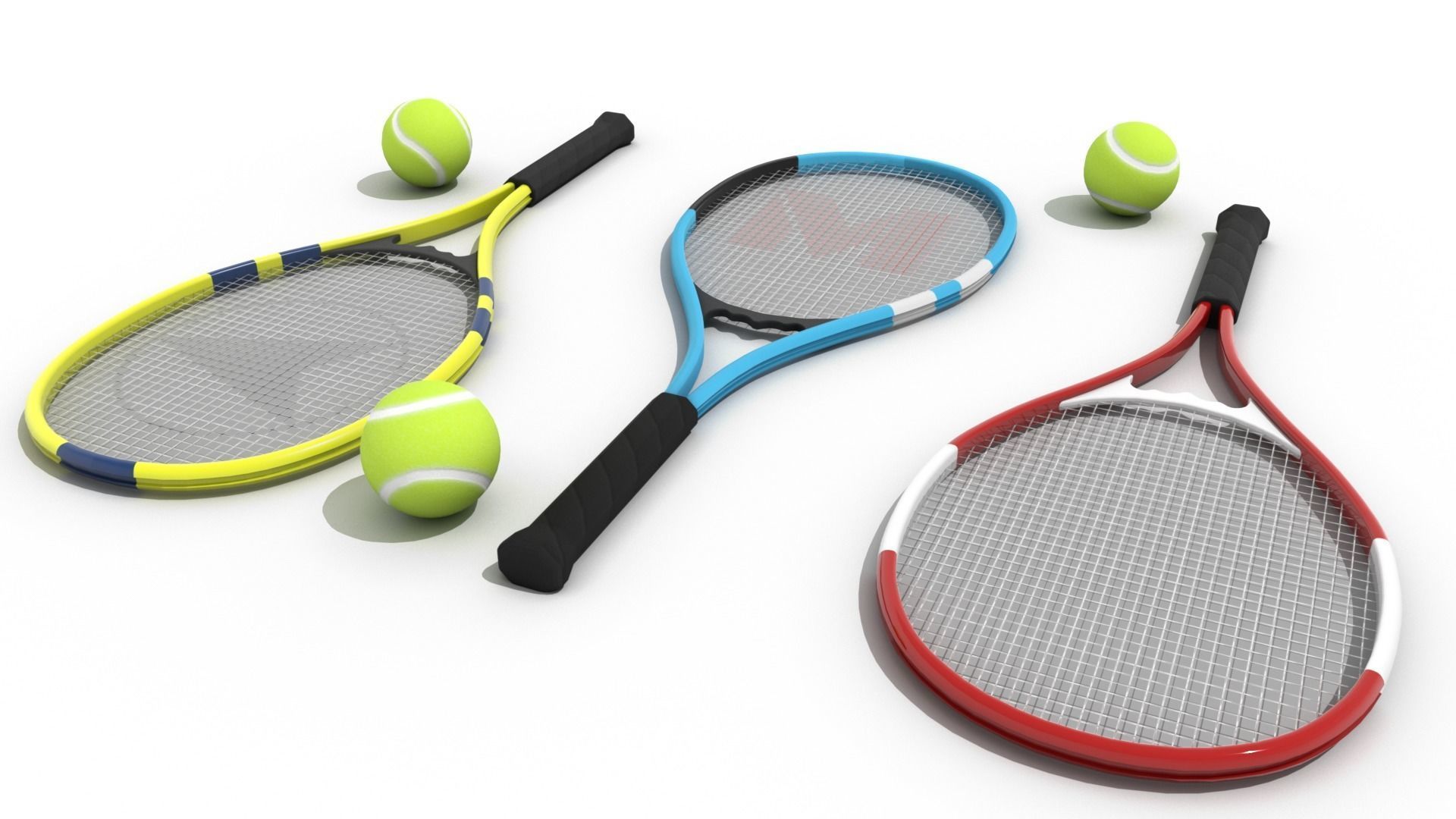Tennis Racket and Tennis Ball Low-poly 3D model_2