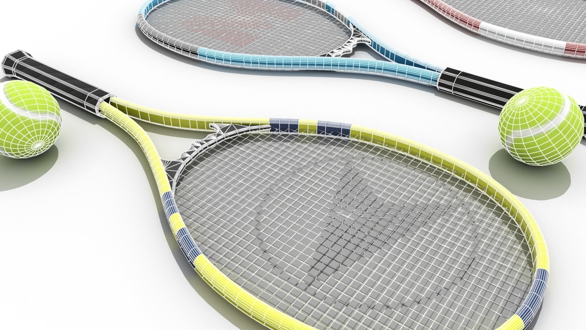 Tennis Racket and Tennis Ball Low-poly 3D model_7
