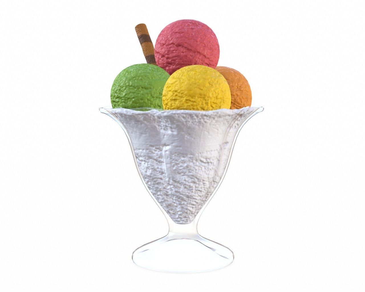 Ice cream balls in glass dish 3D model_2