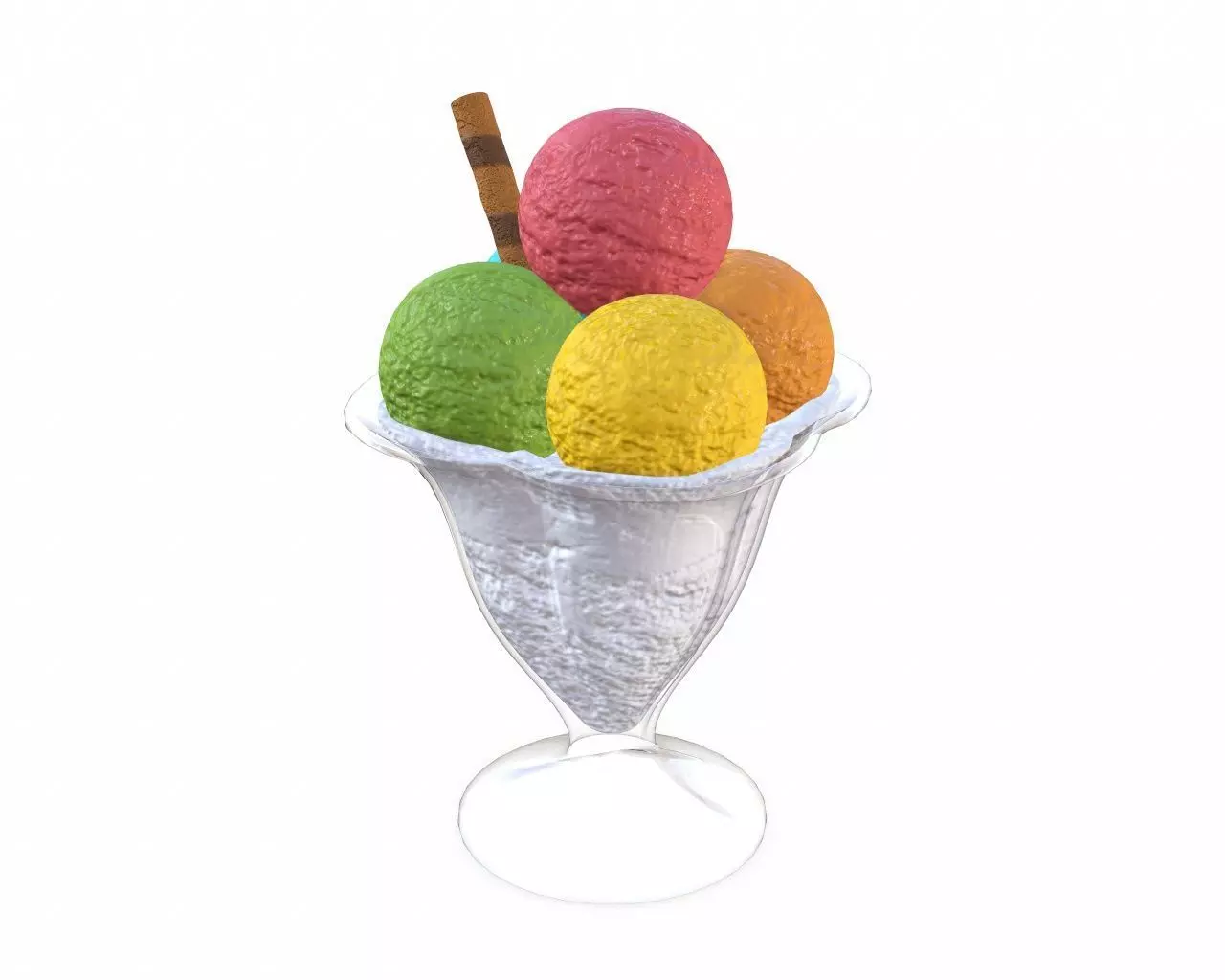 Ice cream balls in glass dish 3D model_0