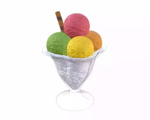 Ice cream balls in glass dish 3D model