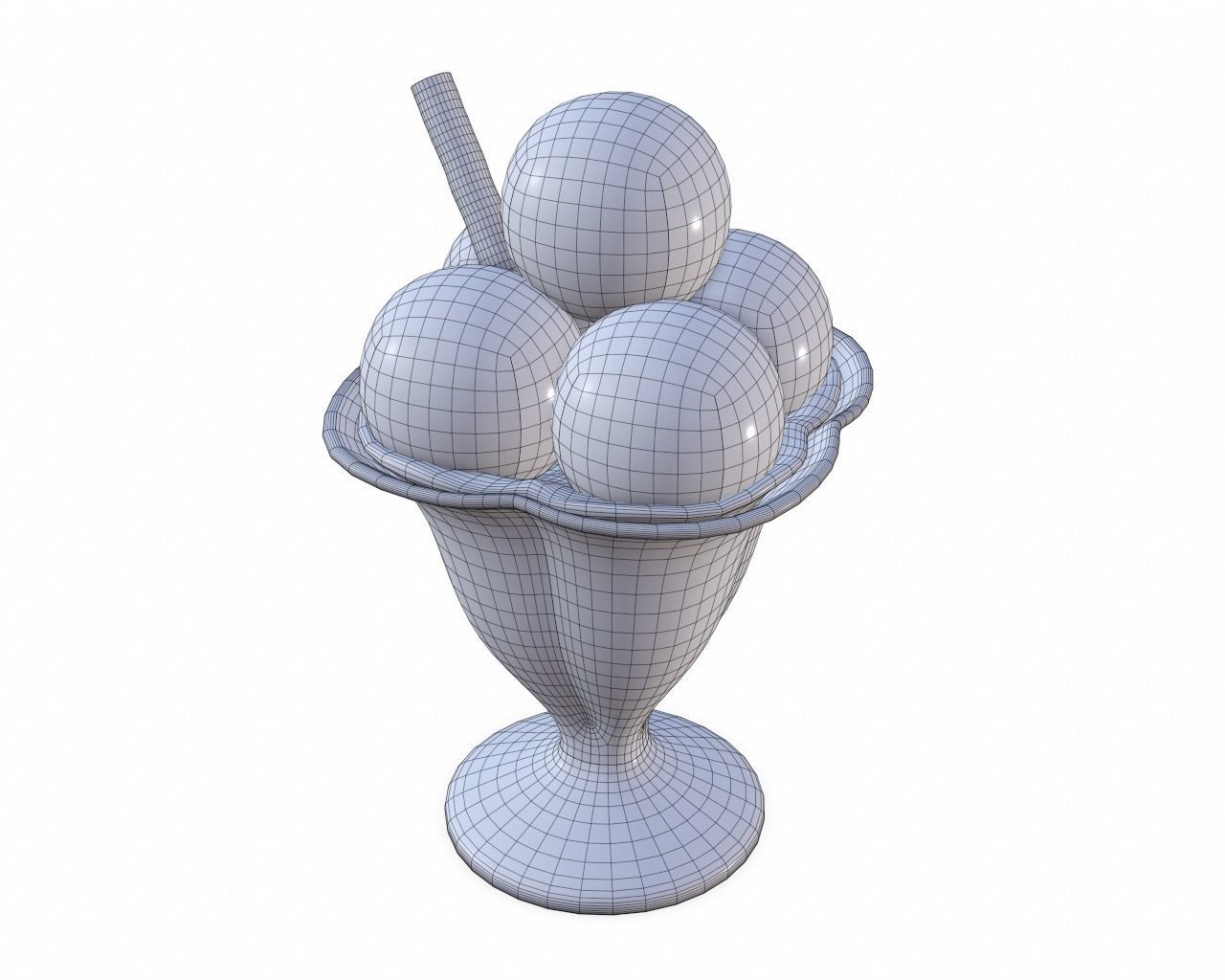Ice cream balls in glass dish 3D model_5