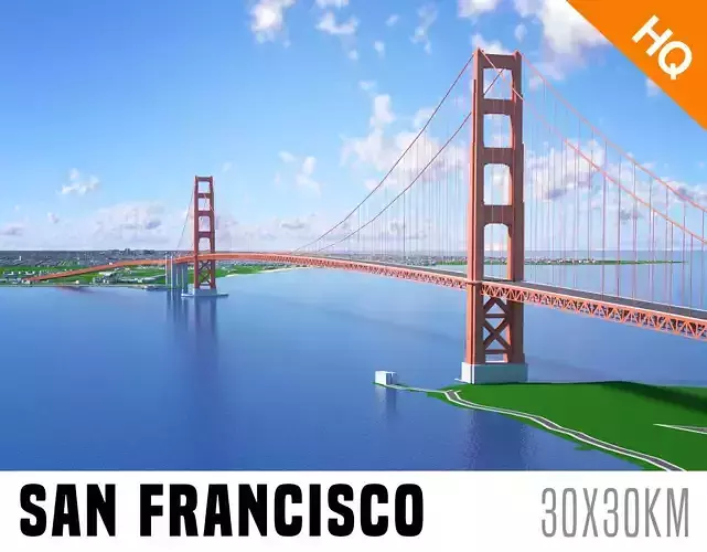San Francisco City And Surroundings Low Poly 3d model Map Low-poly 3D model
