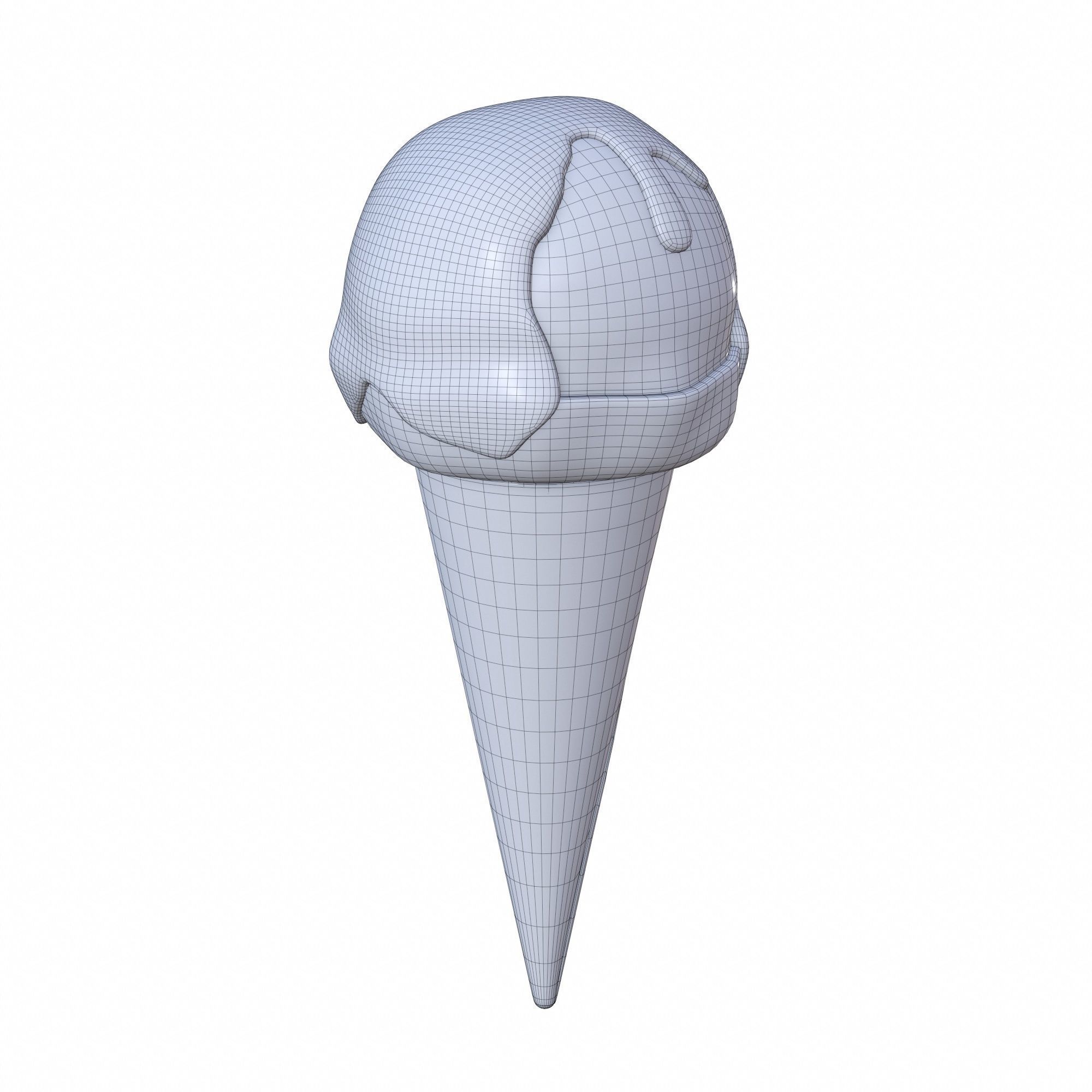 Ice cream ball with chocolate on top in waffle cone 3D model_5