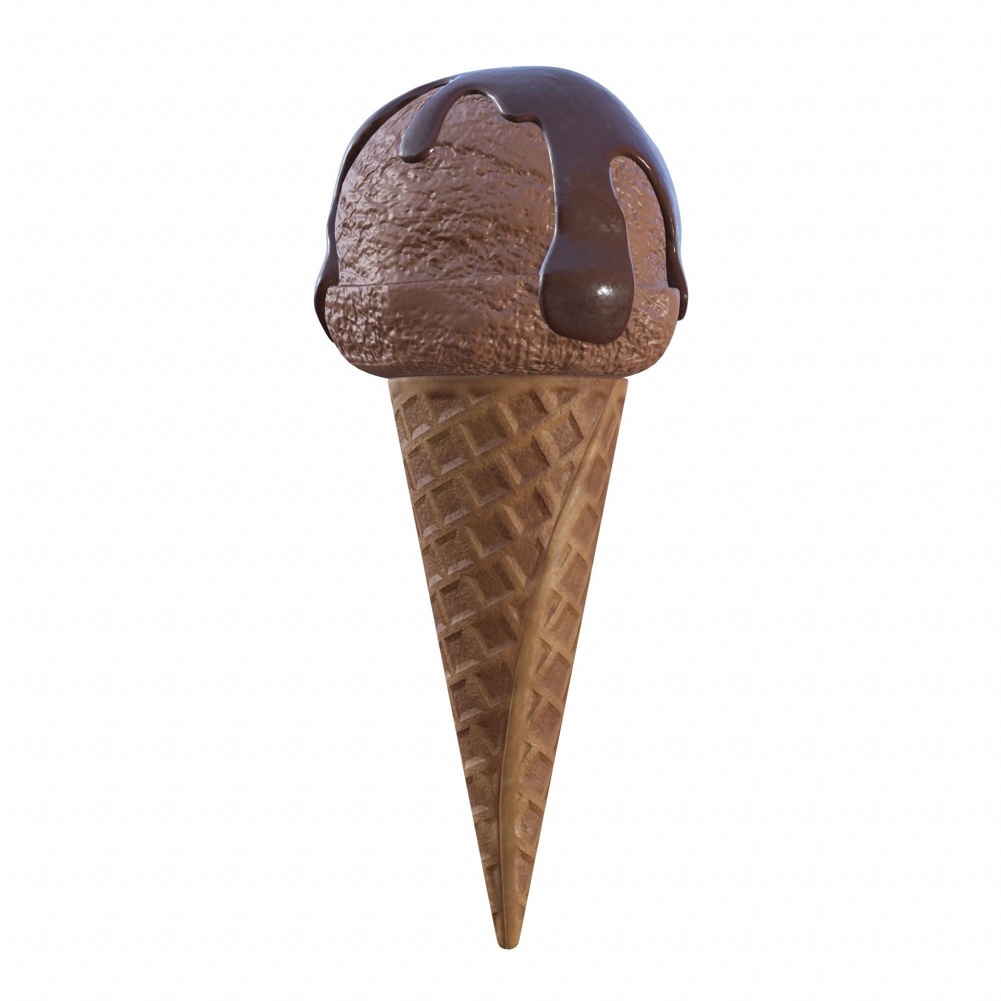 Ice cream ball with chocolate on top in waffle cone 3D model_4