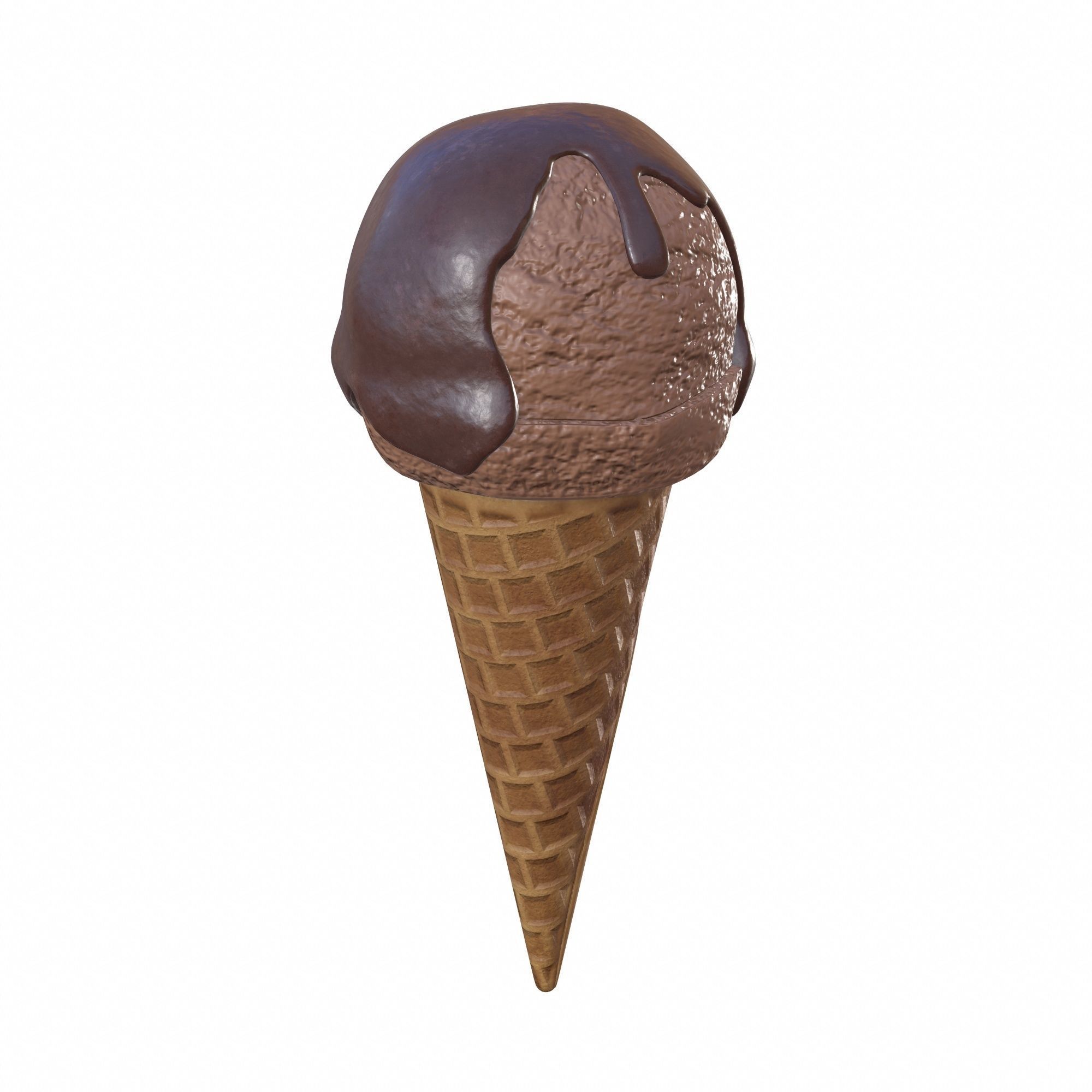 Ice cream ball with chocolate on top in waffle cone 3D model_3