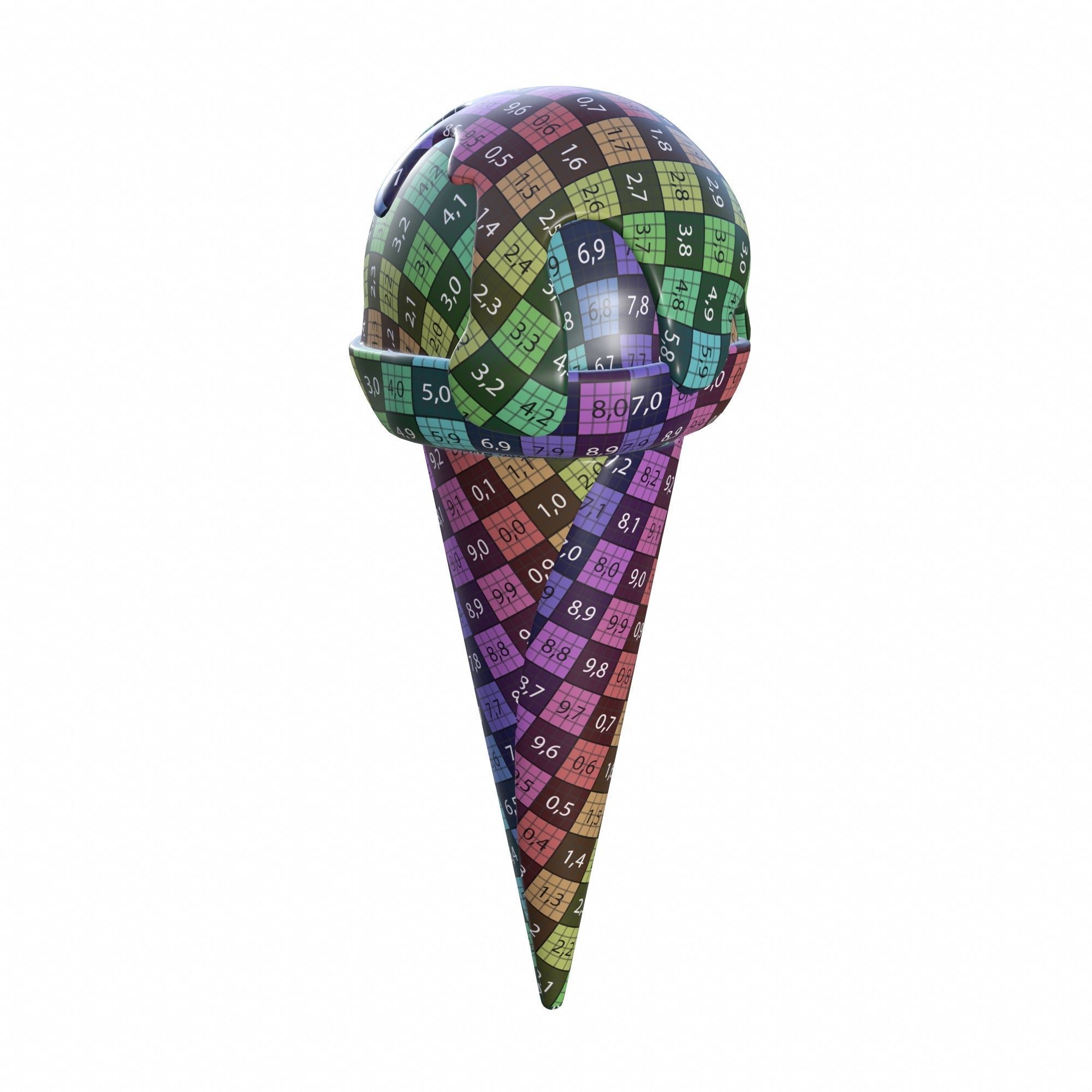 Ice cream ball with chocolate on top in waffle cone 3D model_7