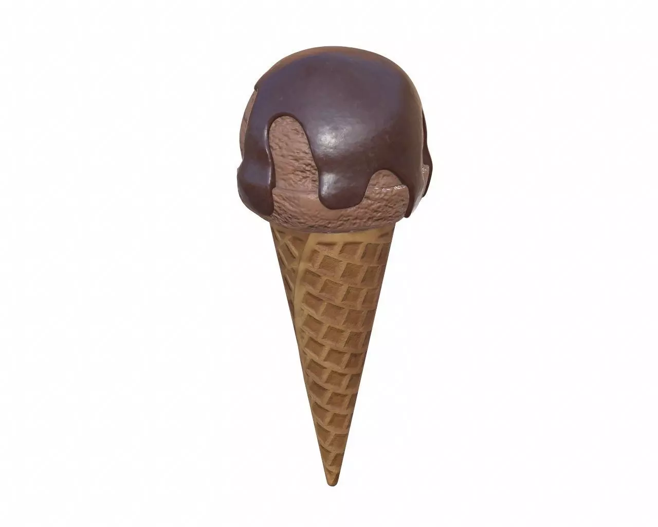 Ice cream ball with chocolate on top in waffle cone 3D model_0