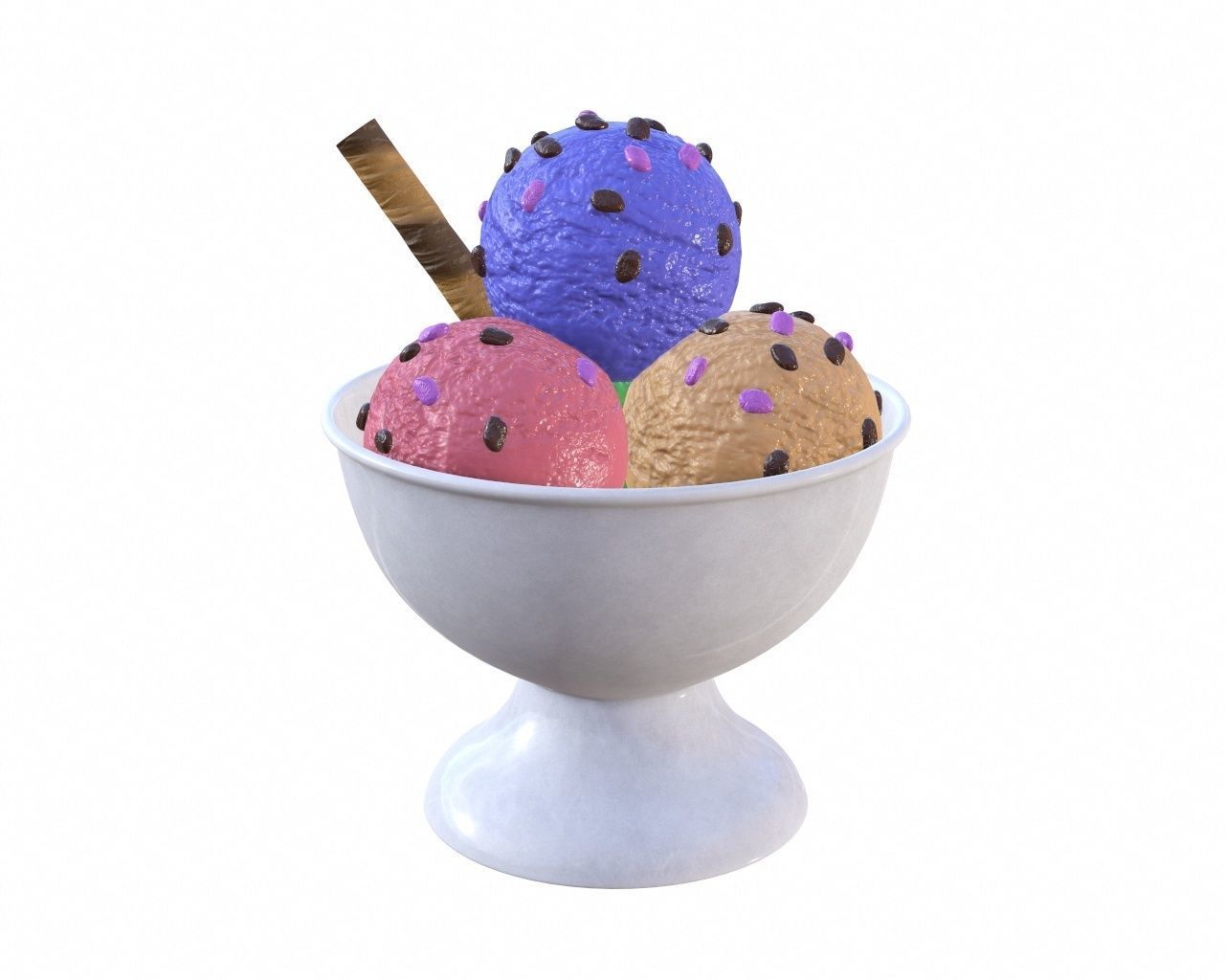 Ice cream balls in marble dish with chocolate pieces