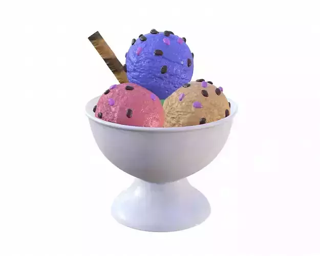 Ice cream balls in marble dish with chocolate pieces 3D model