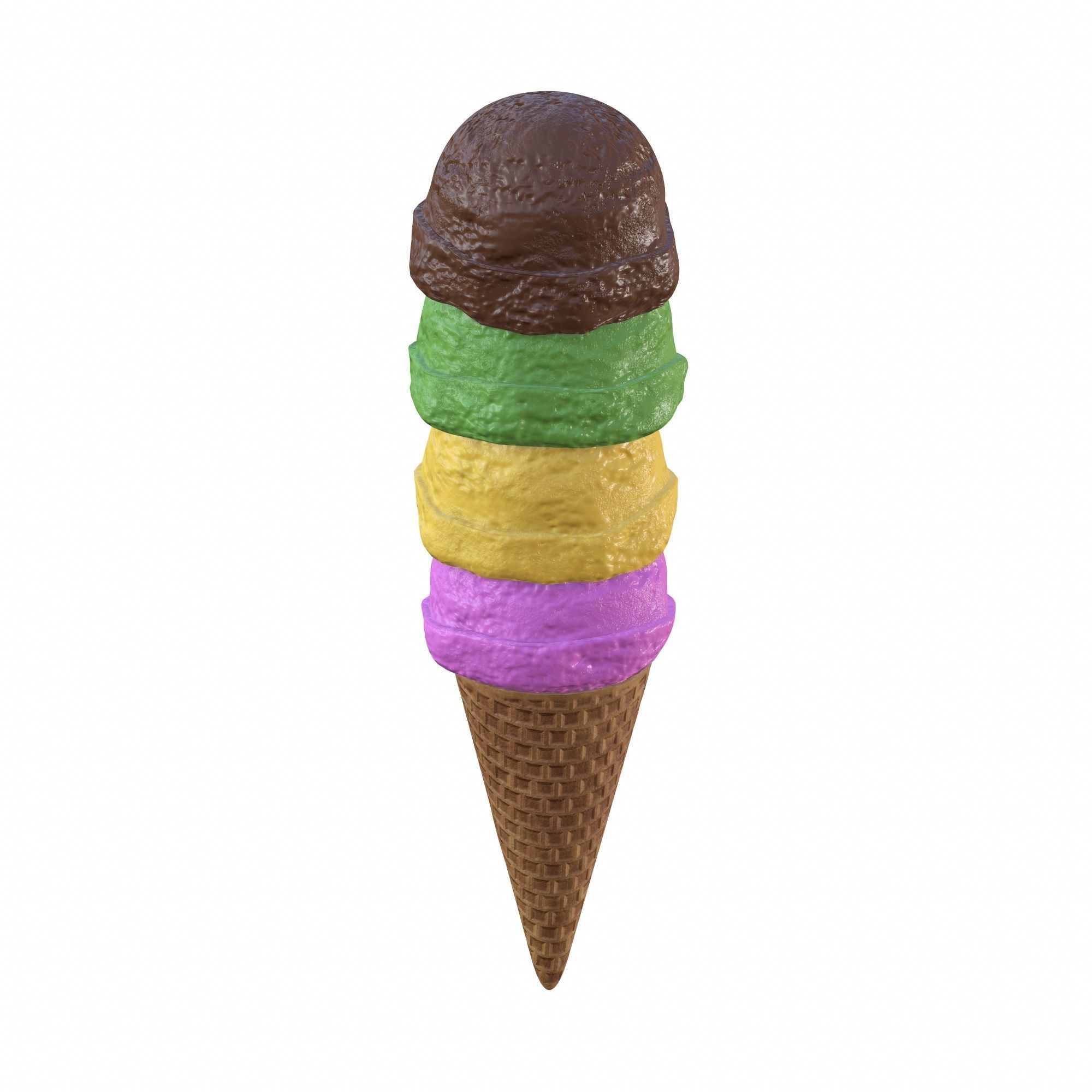 Ice cream balls in waffle cone 3D model_2