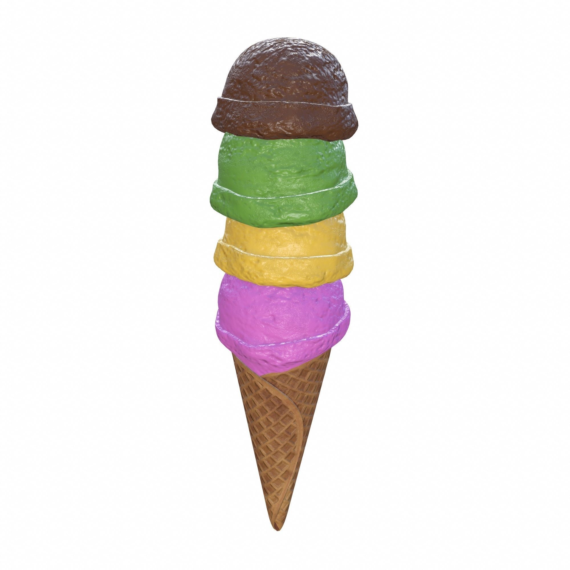 Ice cream balls in waffle cone 3D model_4
