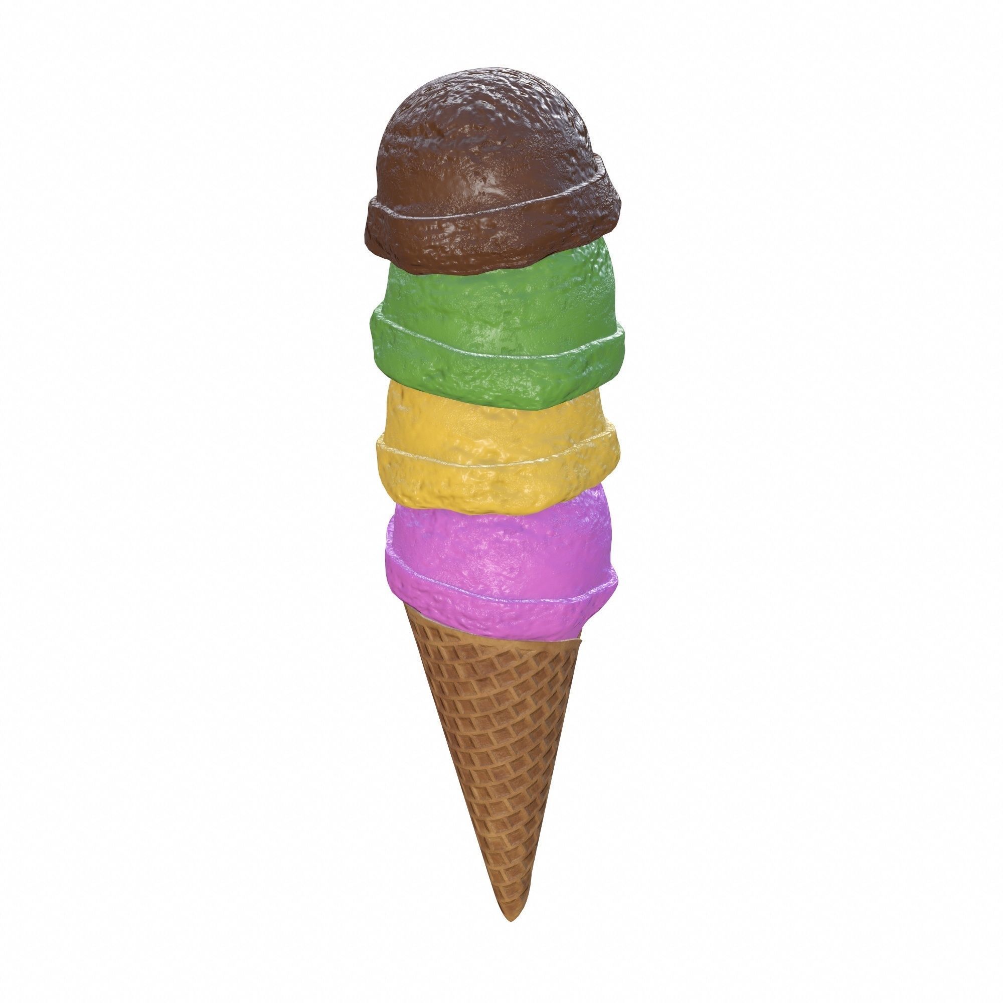 Ice cream balls in waffle cone 3D model_3
