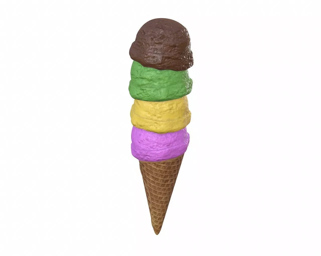 Ice cream balls in waffle cone 3D model_0