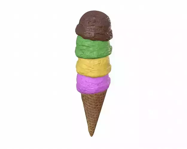 Ice cream balls in waffle cone 3D model