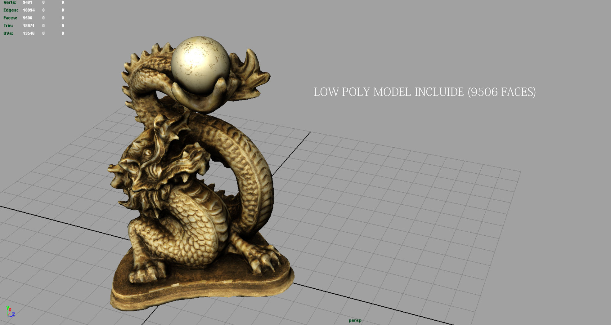 Chinese dragon statue Low-poly 3D model_7