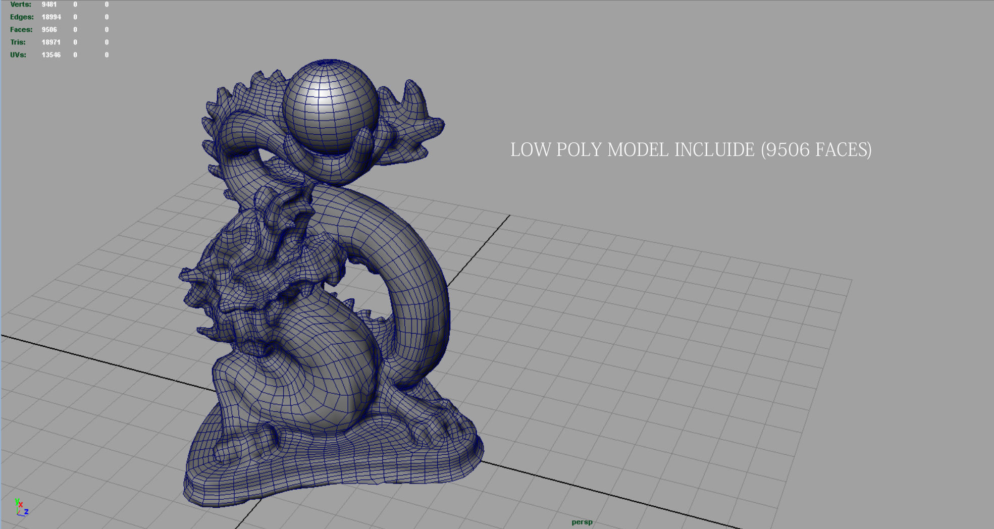 Chinese dragon statue Low-poly 3D model_5