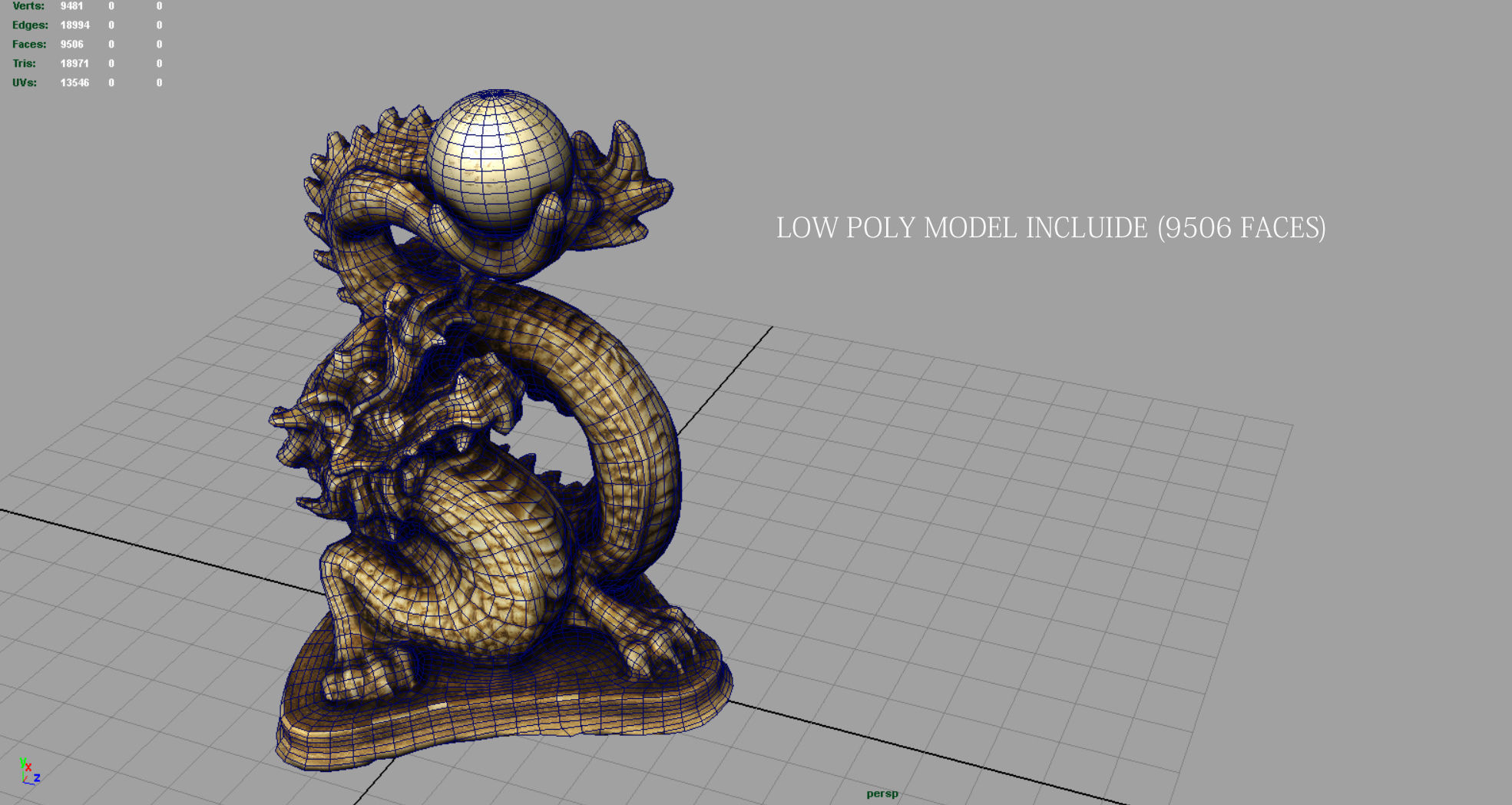 Chinese dragon statue Low-poly 3D model_6