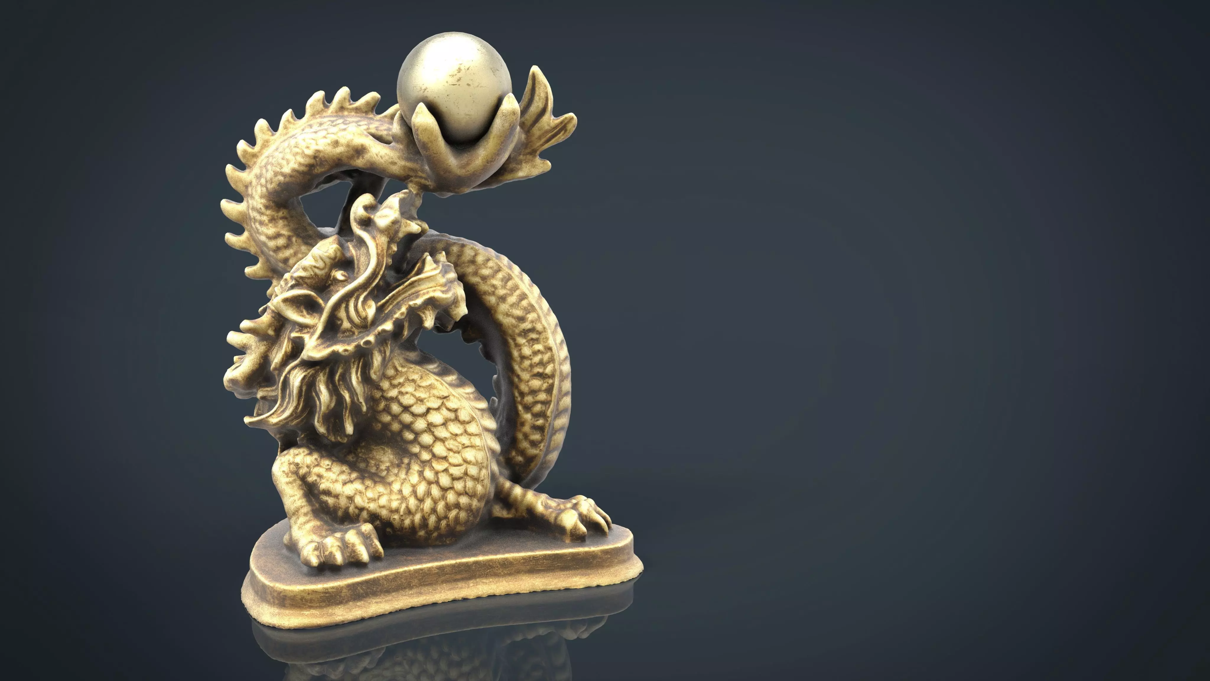 Chinese dragon statue Low-poly 3D model_0