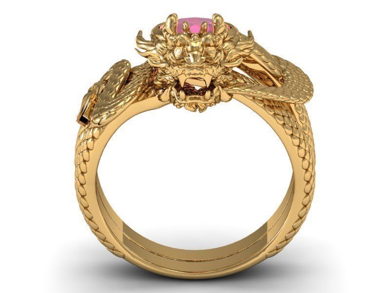 ring ruby dragon around finger 3D print model_2