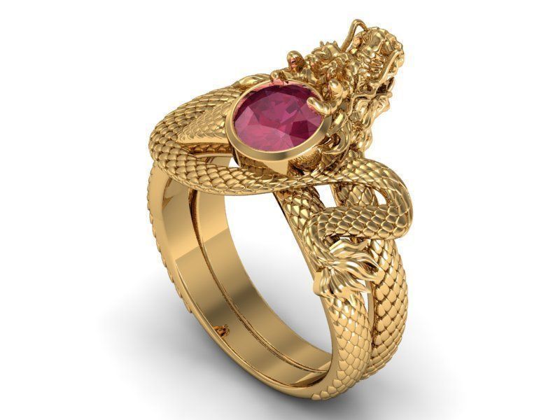 ring ruby dragon around finger 3D print model_1