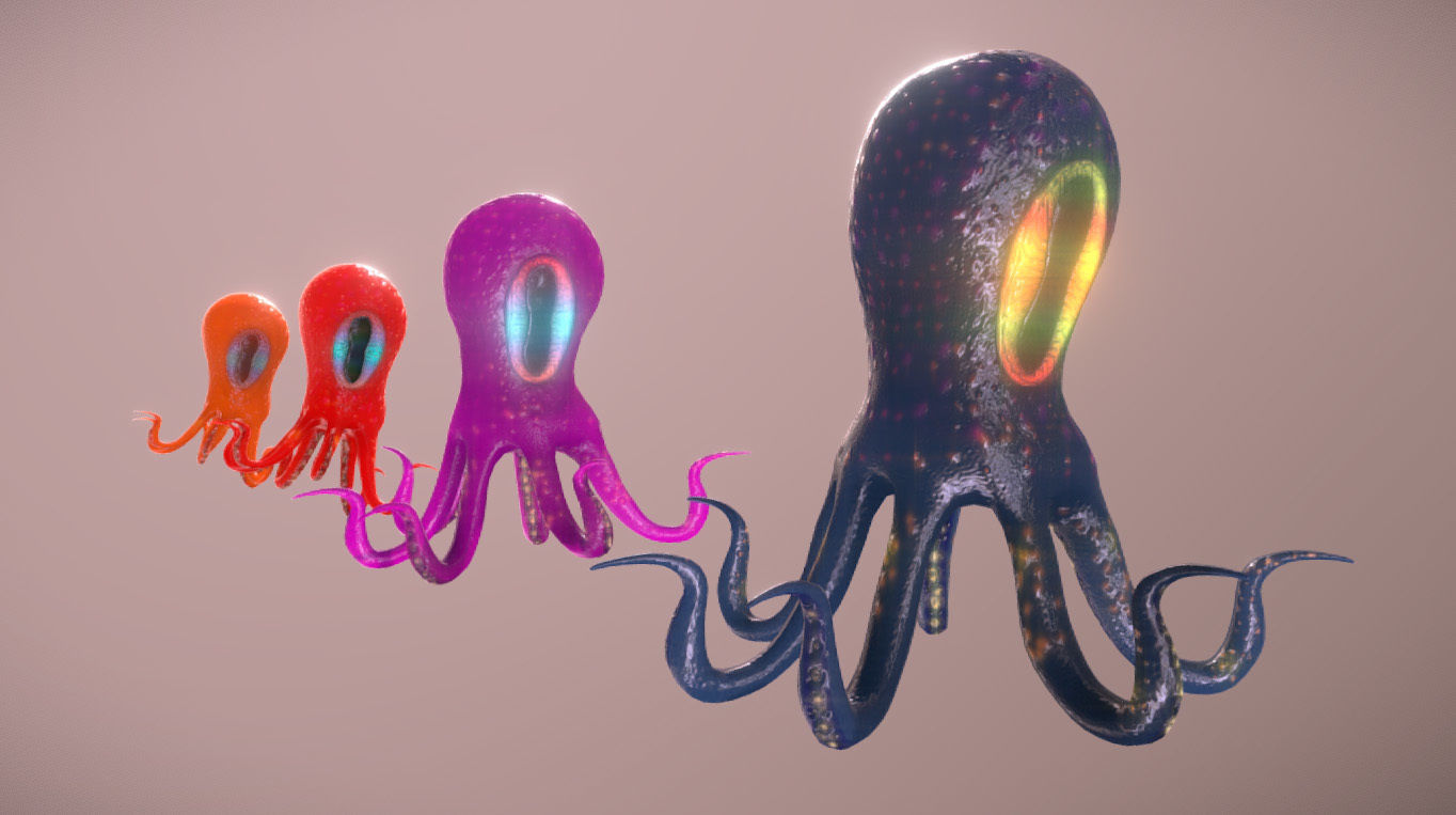 Octopus pack Low-poly 3D model_1