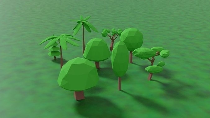 9 Trees set of Low-poly 3D model